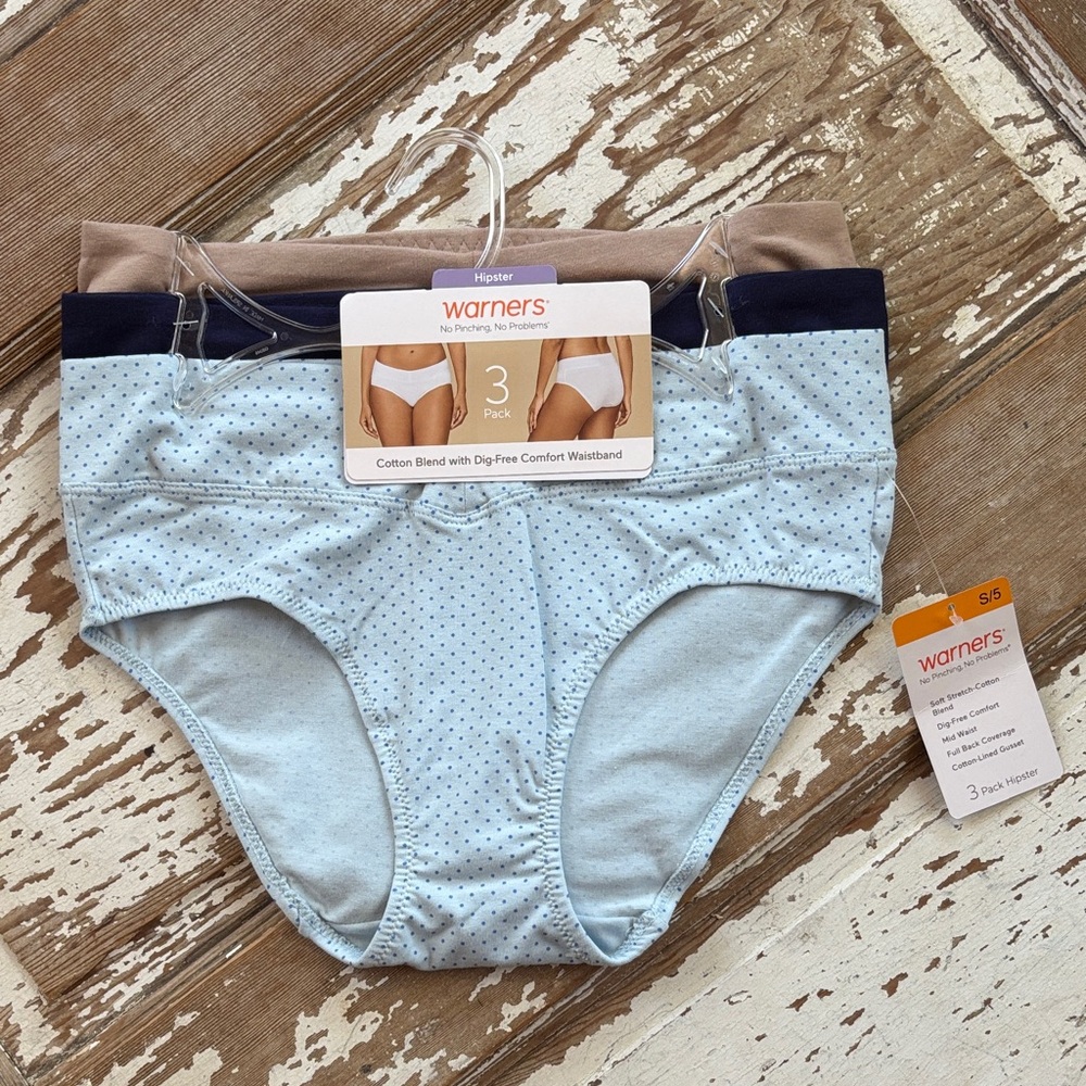 Warner's Women’s Hipster Bottoms 3-Pack - Light Blue, Navy, Beige - S/5